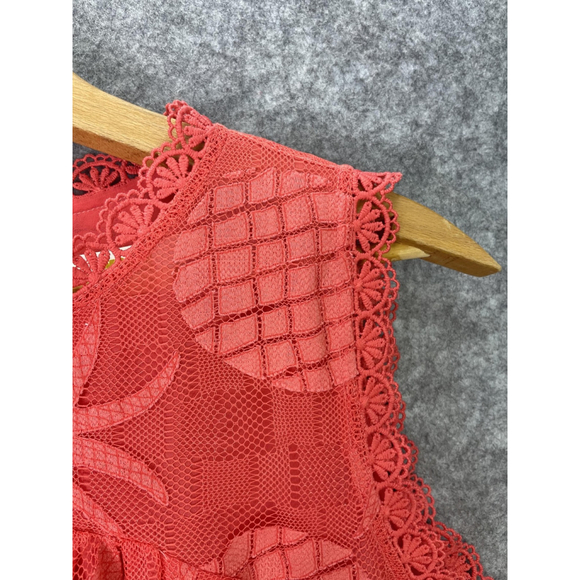 Maeve Anthropologie Blouse Womens 12 Coral Lace Crochet Pineapple Tank Top - Picture 3 of 14